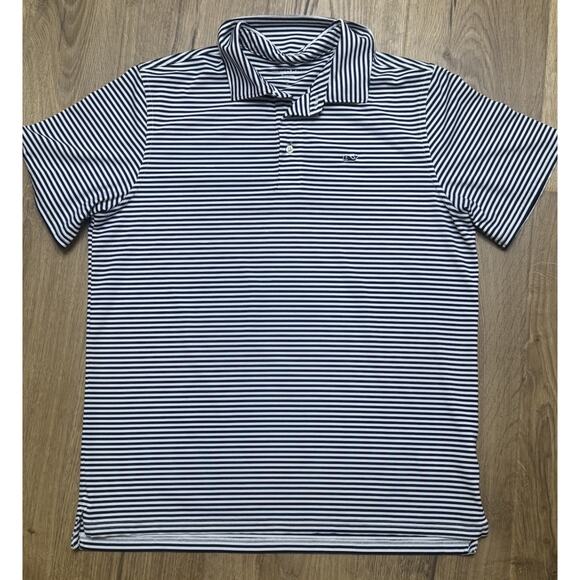 Vineyard Vines Shirt Boys Golf Performance Sankaty Polo Blue Striped Size XL - Picture 2 of 6
